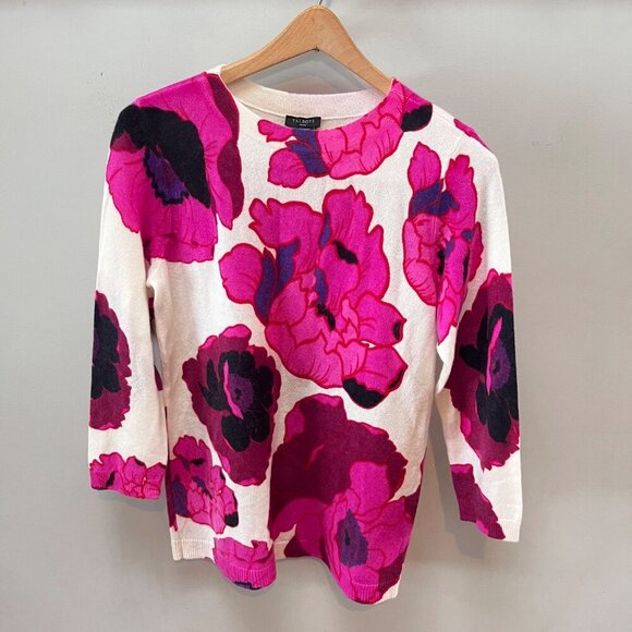 Talbots Petite‎ Pure Cashmere Poppy Sweater PM Talbots Floral Print - Picture 1 of 7